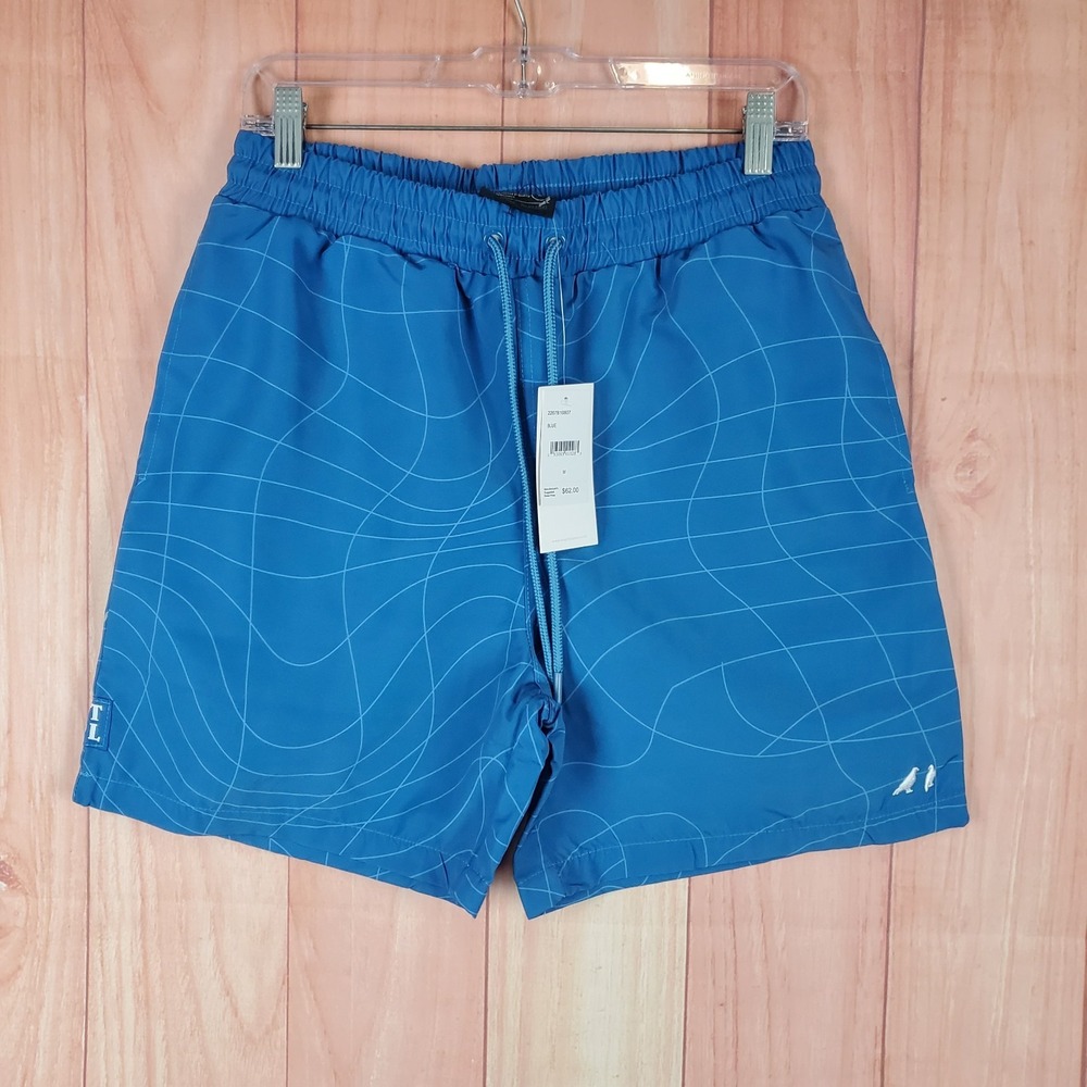 Staple Pigeon NRG Mens Track Shorts Sz Medium Blue Grid Print Drawstring Waist